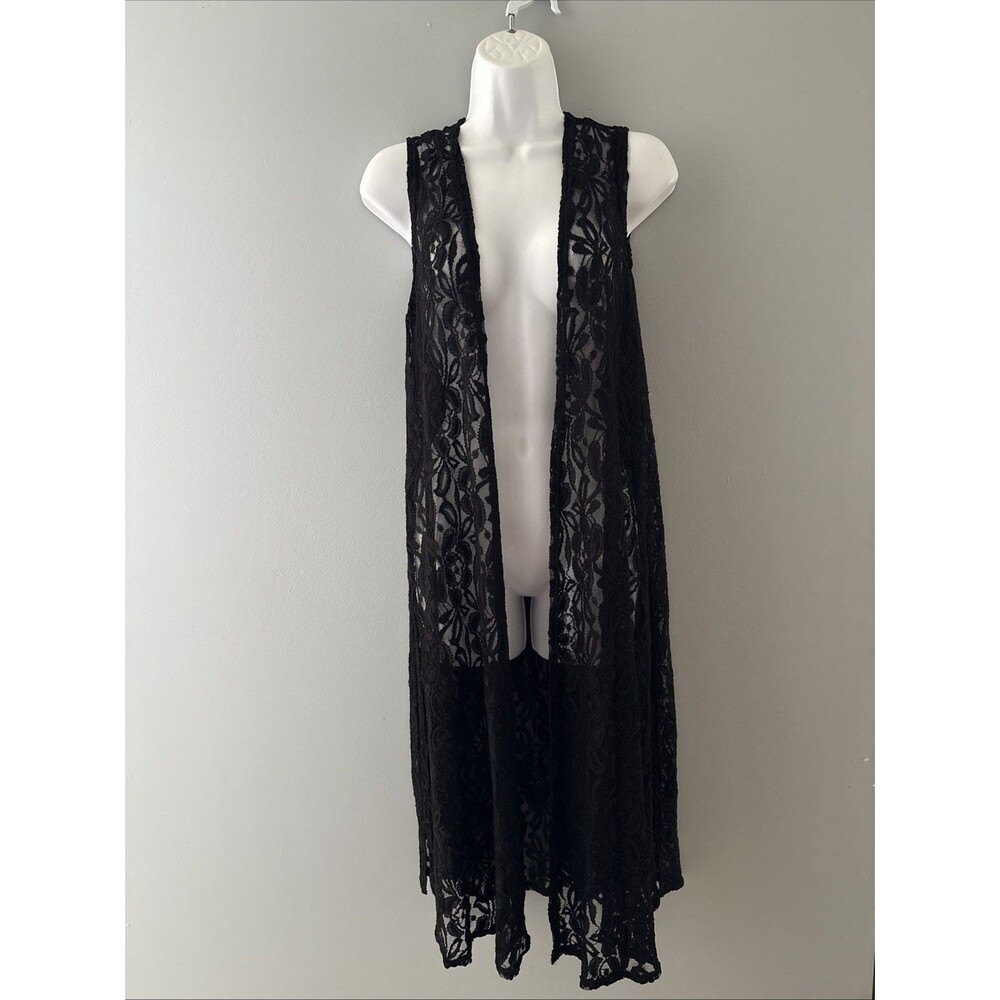 LuLaRoe Lace Open Front Duster Size S Black Cardigan Vest Rave Festival Witchy